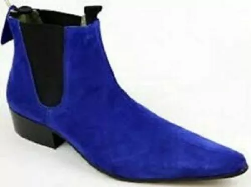 Mens Handmade Boots Royal Blue Suede Chelsea Formal Wear Casual Shoes - £142.35 GBP