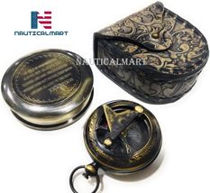 Brass Engraved Compass Directional Pocket Working Compass with Stamped L... - £17.30 GBP