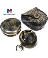 Brass Engraved Compass Directional Pocket Working Compass with Stamped Leather C - $22.00
