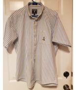 Ralph Lauren Chaps Shirt Extra Large SS Blue Stripe Button Up Crest Mens... - £16.39 GBP
