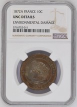 1872 A France 10 Centimes 10C Ngc Certified Uncirculated Rare Coin - £32.91 GBP