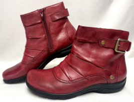 Womens Clark Red Leather Ruched Ankle Boots Booties Size 10 Medium - £43.50 GBP