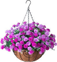 Artificial Mums Flowers in 12&quot; Hanging Basket, Flower Hanging Planter, Silk Dais - £38.86 GBP
