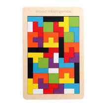 Colorful wooden tangram puzzle toy wooden tetris game  intelligence education ki - £12.69 GBP