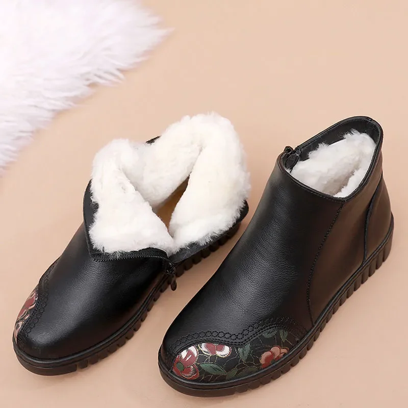 2024 Women Snow Boots  Wees Heels Ankle Boots Women Warm Platform Shoes Leather  - £232.92 GBP