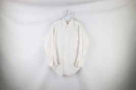 Vtg 50s Mens 15.5 32 Sanforized Cotton Brocade Collared Button Shirt White USA - £77.40 GBP