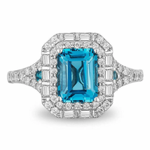 Enchanted Disney Cinderella 2 Ct London Blue Topaz Ring, Dual Halo Ring, 14K Whi - £51.41 GBP