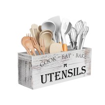 Extra Large Kitchen Utensils Holder With 4 Compartments, Wooden Utensil Organize - £46.65 GBP