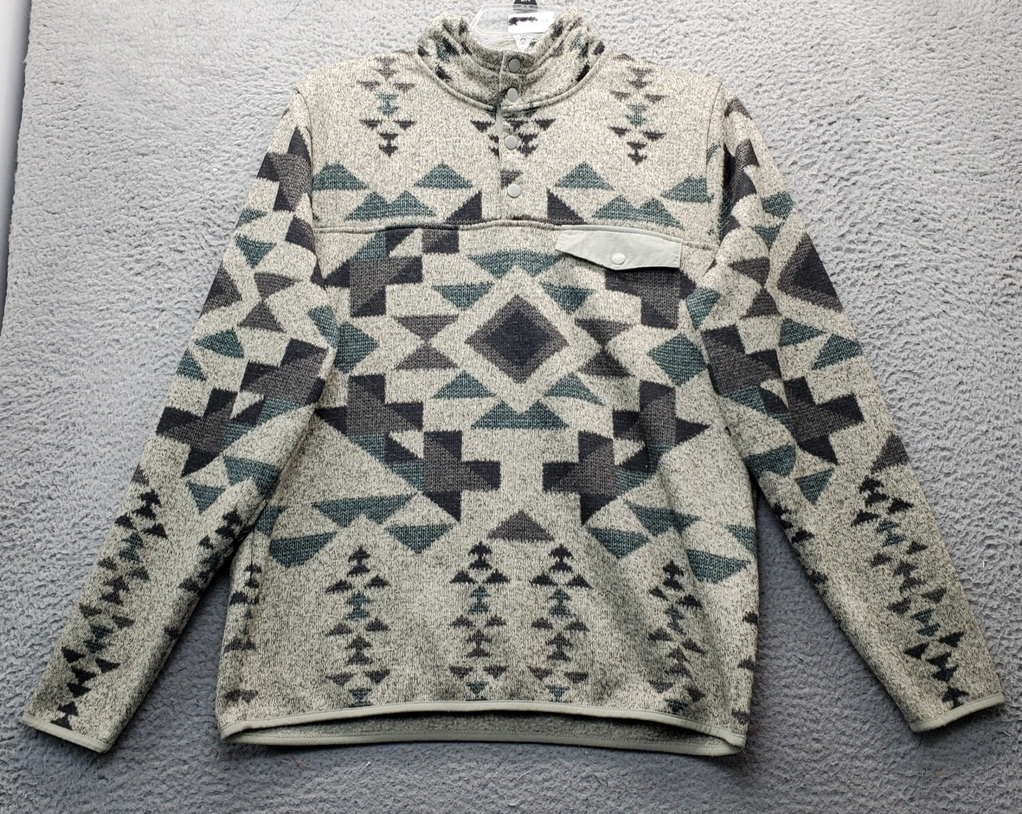 Lucky Brand Sweater Mens L Multi Geometric Knitwear Shearless Fleece Sna... - $29.41