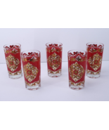 Culver Starlyte Set of 5 MCM Bar Highball Tumbler Glasses Red &amp; 22k Gold - $70.39