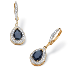 Pear Cut Genuine Midnight Blue Sapphire Halo Style Drop Gp Earrings 18K Gold - £159.83 GBP