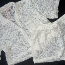 Victoria&#39;s Secret M PAJAMAS SHIRT+SHORTS coconut WHITE Luxe Soft Lace Cr... - $89.09