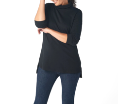 Isaac Mizrahi Essentials Hi-Low Hem Turtleneck Top- BLACK, XS - £17.21 GBP