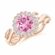 ANGARA Vintage Inspired Pink Tourmaline Flower and Vine Ring in 14K Gold - £1,066.63 GBP