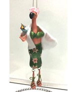 Department 56 pink flamingo ornament glass 56-34751  6 1/2” green dress - $17.99