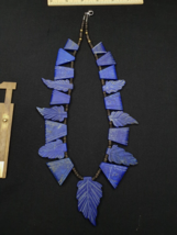 Ancient Vintage old lapis Lazuli carving Leaf Amulet necklace rare pendants - £139.06 GBP