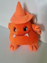 Vintage Plush Stuffed Toy Plushie Halloween Orange Monster Witches Hat - $21.23