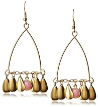 USA Made Gemelli Gold Glitter Fringe Chandelier Earring Pink Quartz Gemstone NWT - £17.96 GBP