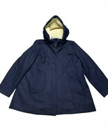 J Crew Swing Coat Womens Size L Italian Wool Melton Navy Blue Sherpa Hoo... - $704.94 MXN