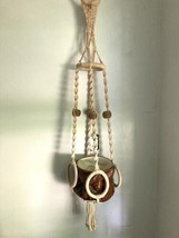 Braided Macrame Plant Hanger Decor Boho Wooden Beads - $34.65