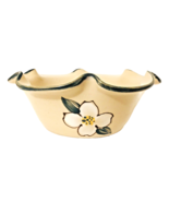 Kovack Studio Pottery Bowl Beige w/Green Ruffled Rim &amp; Flower 2.5&quot;H 6.5&quot;... - $13.49