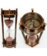 Maritime Brass Compass 5" Decorative Brass Sand Timer Hourglass With Antique - £26.67 GBP