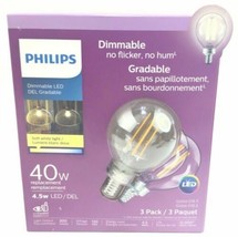 Philips 300 Lumens Dimmable LED Soft White Light 4.5w Globe G16.5 Pack of 3 120v - £9.44 GBP