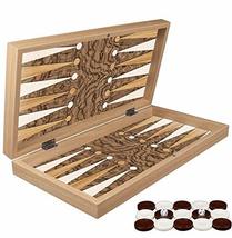 LaModaHome 19&#39;&#39; Turkish Walnut Burl Backgammon Set, Wooden, Board Game for Famil - £47.52 GBP