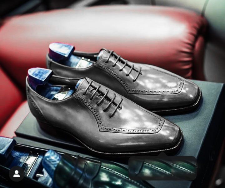 New Handmade Gray Color Leather Shoes, Men's Square Toe Lace Up Fashion Shoes 20
