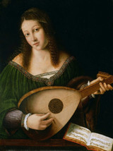 Print Bartolommeo Veneto Woman Playing a Lute Fine Giclee Canvas Oil painting - £14.70 GBP