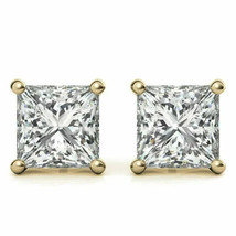 4Ct Princess Cut Simulated Moissanite Stud Earrings 14K Yellow Gold Plated - £26.29 GBP