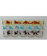 Set of 5 Vintage Mid Century Drinking Glasses Multi-Color Triangles - £77.40 GBP