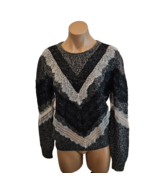 GIAMBATTISTA VALLI Gray &amp; Black Cashmere/Silk Chevron Sweater w/ Lace Tr... - £198.10 GBP
