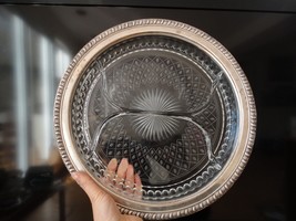 Large 13.5&quot; Cut Crystal Divided Sweet Meet Dish with Sterling Silver rim... - $259.99