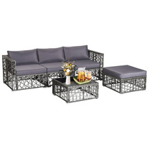 5-Piece Patio Pe Rattan Wicker Sofa Furniture Set Cushioned W/ Coffee Table Grey - £687.90 GBP