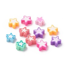 10 Polymer Clay Star Beads Assorted Lot 9mm to 11mm Celestial Jewelry Supplies - $2.18