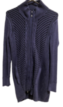 Eddie Bauer Women&#39;s Full Zip Cardigan Sweater  Ribbed Knit Blue Long Size Large - £25.80 GBP