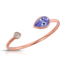 14K Solid Gold Ring With Bezel Set Natural Diamond &amp; Natural Tanzanite Brilliant - £283.76 GBP