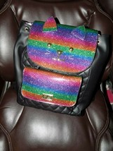 Betsey Johnson Cat  W/Stripes Rainbow Glitter Backpack NEW - £53.23 GBP