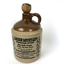 Vtg Racoon Mountain Sorghum Syrup Pottery Stoneware Qt Jug metal top cork rustic - £27.14 GBP