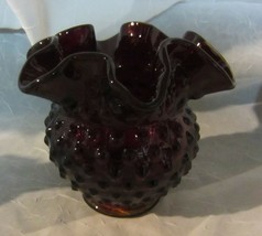 Vintage Fenton Ruby Red Hobnail Crimped Ruffled Vase - £29.39 GBP