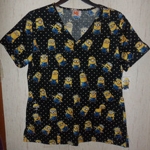 Nwt Womens Despicable Me Minnions &amp; Polka Dots Novelty Print Scrubs Top Size M - £18.27 GBP