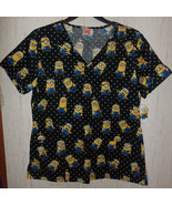 NWT WOMENS DESPICABLE ME MINNIONS &amp; POLKA DOTS NOVELTY PRINT SCRUBS TOP ... - $31.79 CAD