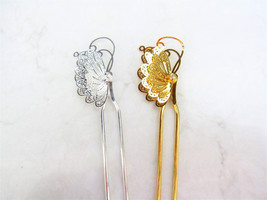 Antique style silver or gold filigree butterfly hair stick pick pin with crystal - £7.15 GBP