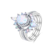 3PCS White Gold Oval Cut Opal Engagement Ring Unique Bridal Set - $59.90