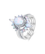 3PCS White Gold Oval Cut Opal Engagement Ring Unique Bridal Set - $82.19 CAD