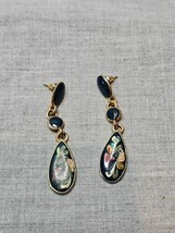 Vintage Blue Floral Swirl Teardrop Dangle Drop Earrings, 2.25&#39;&#39; Diameter - $9.99