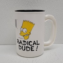 Vintage Radical Dude Bart Simpson Plastic Travel Coffee Mug Cup With Lid  1990 - £14.03 GBP