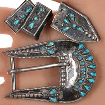 40&#39;s-50&#39;s Zuni High grade Bisbee? Turquoise petit point silver ranger belt - $742.50