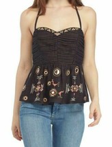 Free People Sweet Safari Embroidered Peplum Halter Top Navy Brown Stripes S or L - £25.19 GBP